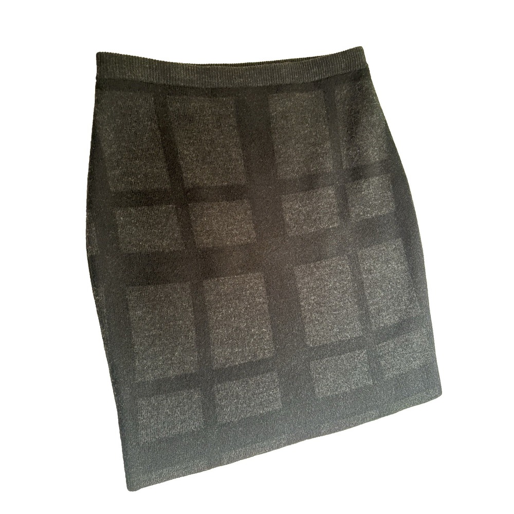 Eileen Fisher Felted Merino Wool Plaid Skirt XS‎ Black Gray Elastic Waist 19.5"L - Picture 8 of 11